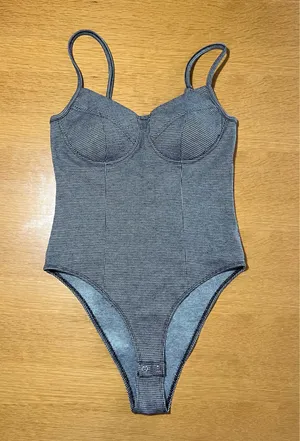 SO Plaid Bodysuit Gray Size M thumbnail 2