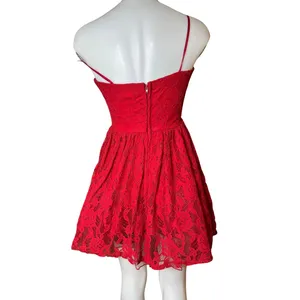 City Studio Ruby Red Lace Fit & Flare Dress Size 3 Rhinestone Waist NWT thumbnail 2