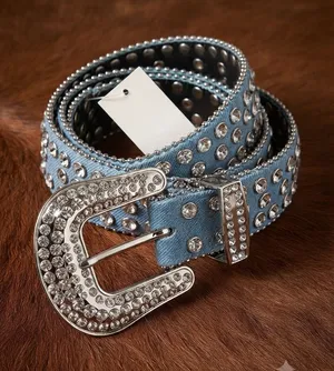 NWT True Love Rhinestone Bling Western Cowboy Belt - Light Blue Denim, Size s/m thumbnail 1