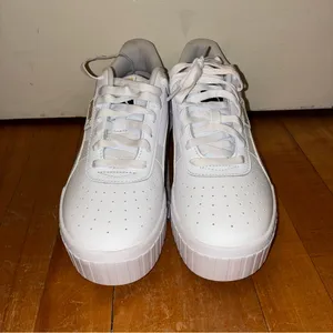 Puma 9.5 Cali Wedge White Platform Sneakers Leather Chunky Shoe Style: 373438_01 thumbnail 2