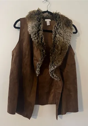 Chico's Brown Faux Suede Faux Fur Waterfall Vest Small Western Farm Cozy Fall thumbnail 1