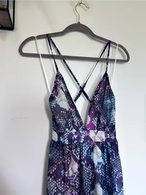 NWT Windsor Purple Snakeskin Print Crisscross Back Slit Leg Maxi Dress Small thumbnail 3