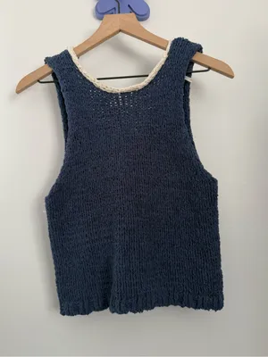 Free People XS Sicily Sweater Shell Navy Nautical Beach Coastal Knit Relaxed thumbnail 2