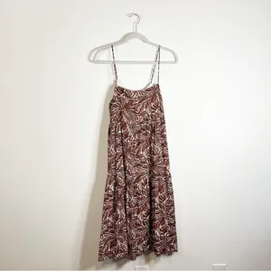 NWT Abercrombie Trapeze Tropical Print Tiered Midi Dress Brown White Small thumbnail 5