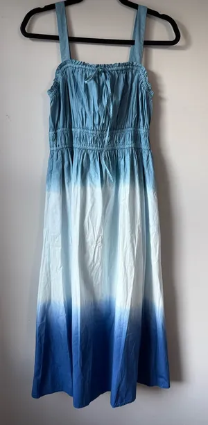 J. Crew Cotton Dip Dye Ombre Blue Maxi Sundress Comfy Blue White Boho Size M thumbnail 1