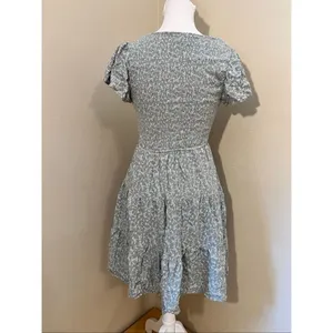 Altar'd State Sage Gray Green Ivory Floral Ruffle Sleeve Mini Dress S thumbnail 2
