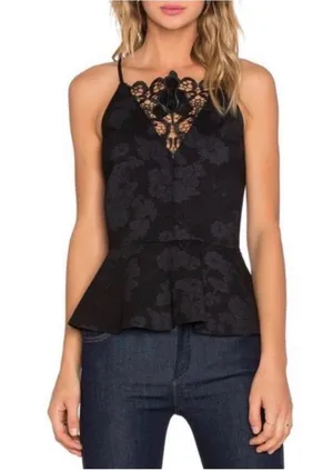 1. State Black Lace-Trim Peplum Camisole Size S thumbnail 1
