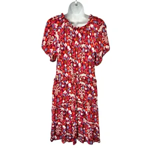 Anthropologie Pink Red Blue Ruffle Flutter Sleeve Dress size S Boho Tomato Girl thumbnail 5