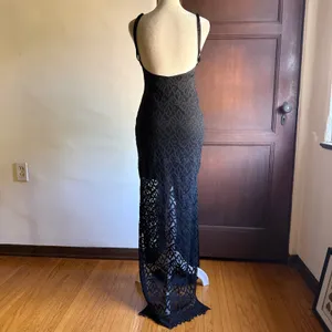 FOR LOVE AND LEMONS | Mi Amore Black Lace Maxi Dress gown with leg slits | Small thumbnail 5
