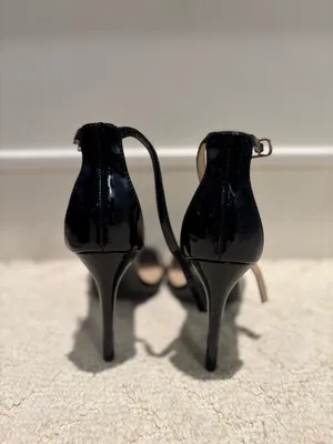 Black Patent Stiletto Heels Ankle Strap Open Toe Sandals Size 6 thumbnail 4