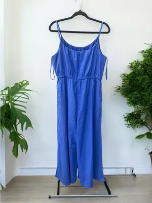 Haute Hippie Style NWT dazzling blue linen blend strappy wide leg jumpsuit large thumbnail 3