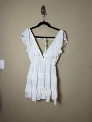 Nordstrom BP White Ruffle Tiered Deep V Neck Mini Dress Size XS thumbnail 6