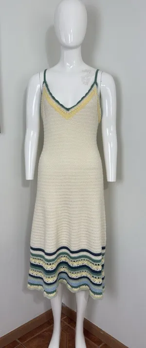 Universal Threads Women’s Crochet Knit Midi Dress Cream Summer Boho Beach Resortwear NWT Size M thumbnail 1