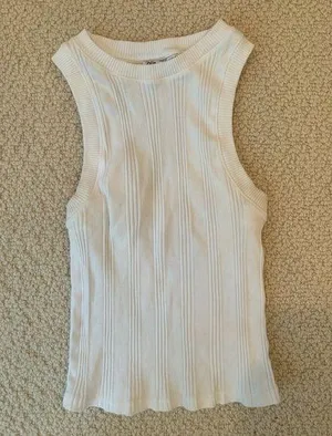 Zara Ribbed White Tank thumbnail 1