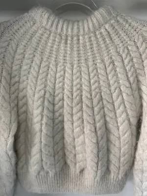 H&M M Alpaca Blend Cable Knit Sweater Oatmeal Oversized Chunky Crew Neck Ribbed thumbnail 4