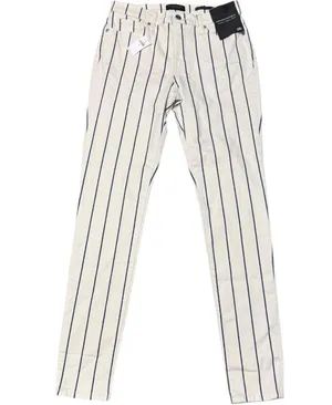 Banana Republic Mid Rise Skinny Ankle Jeans Cream Blue Stripe 28L thumbnail 1