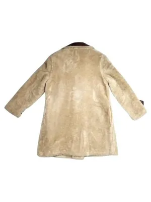 Vintage Fingerhut Fashions Fur Leather Coat Double Breasted Buttons Beige Sz 12 thumbnail 2
