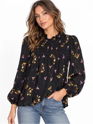 Madewell Womens Georgette Falling Freesias Blouse Medium Smocked Floral Ruffle thumbnail 1