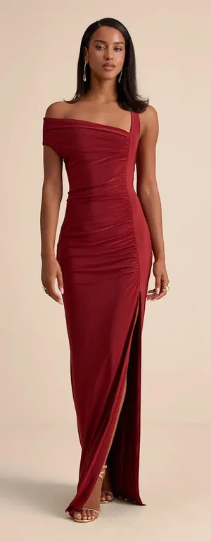 Lulus Josie Rust Red Ruched Maxi Dress Autumn Wedding Guest Size XS‎ NWT thumbnail 1
