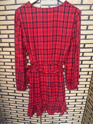 Express red and black plaid wrap style dress size small thumbnail 2