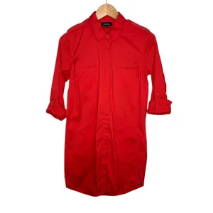 Bebe Belted Shirt Dress Womens Small Red Utility Mini Roll Tab Sleeve‎ Vibrant thumbnail 3
