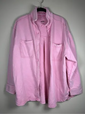 Aerie Lumber Jane Pink Terry Cloth Cotton Button Up Shacket - Size S thumbnail 3