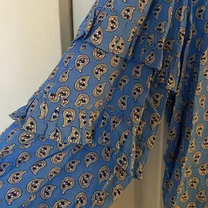 Loft Paisley Ruffle Button Blouse in Blue thumbnail 4