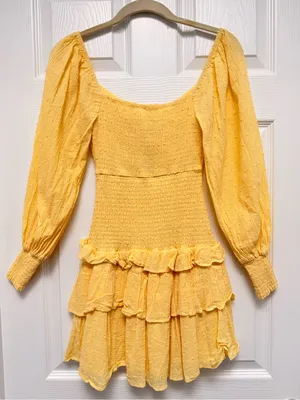 ASTR the Label Marietta Yellow Mini Dress Long Sleeve Smocked size‎ XS thumbnail 3