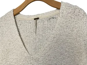 Free People Women’s Size S White Cotton Textured Boucle Knubby Sweater thumbnail 3