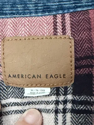 American Eagle Plaid Lined Denim Trucker Jacket XL 🔴 thumbnail 2