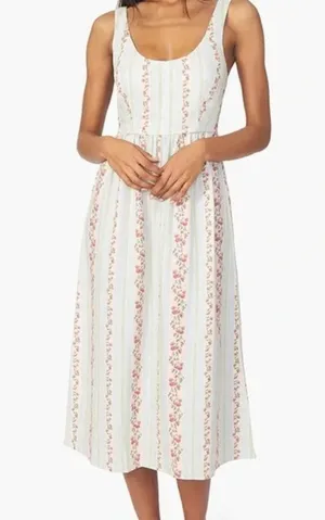 WeWoreWhat Corset Midi Dress, Victorian Floral Stripe/ Rosewood Multi, size M NW thumbnail 1
