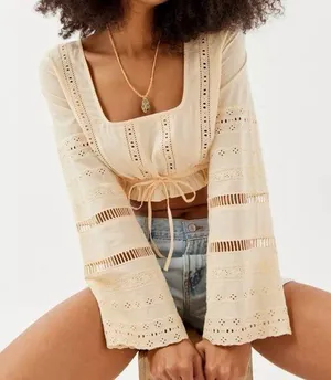 Kimchi Blue Urban outfitters Scarlet Eyelet Cropped Blouse thumbnail 1