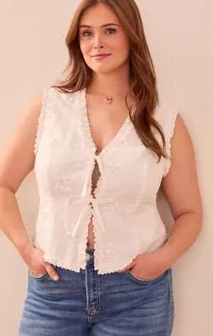 Arula Cotton White Lace Tie Front Tank Vest NWT 2X thumbnail 1
