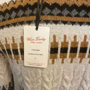 Lucky Brand Fair Isle Nordic Stripe Button Front Sweater Dress Cream NEW thumbnail 6