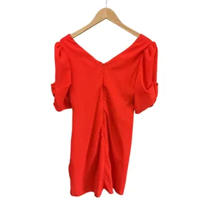 She +‎ Sky Red Ruched V-Neck Puff Sleeve Mini Dress SS8873 Womens Size Medium thumbnail 3