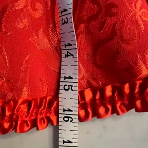Red Satin Corset with Matching Thong New Lace Up Zip Floral Bustier Bodice XL thumbnail 3