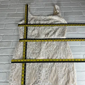 Ricarica Midi Dress‎ Sequin Mesh Womens 1X White Beige Lined Slit Sheath Fitted thumbnail 2