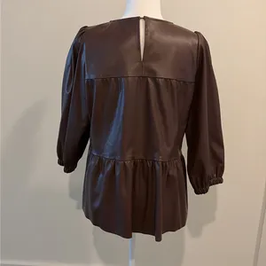 NWT THML Chocolate brown Faux Leather Top Sz M thumbnail 2