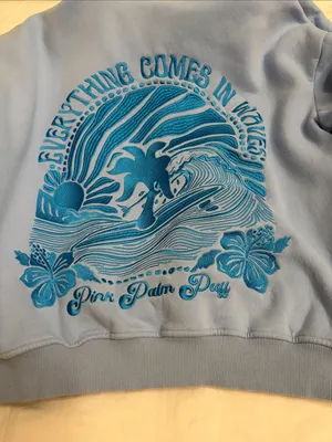 Light Blue Hoodie with Tropical Embroidery thumbnail 3