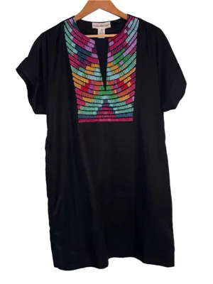 Anthropologie Mara Hoffman Radial Embroidered Tunic Dress in Black Multi Small thumbnail 4