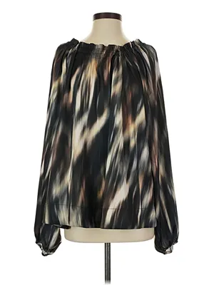 NWOT S H&M Multi-Color Women’s Smocked Neck Long Sleeve Blouse Business Casual thumbnail 4