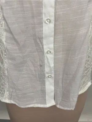 NWT Herve Bernard White Lace-Trim Button Front Women’s Top Lightweight XL thumbnail 2