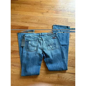 7‎ Seven For All Mankind Jeans Women 32 Bootcut Blue Western USA Made Y2K NEW thumbnail 3