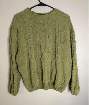 Time and Tru Women's Mixed Stitch Crewneck Green Sweater Size Small thumbnail 1