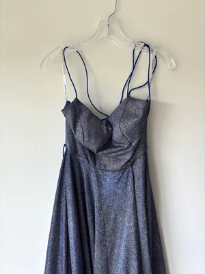 Sherri Hill Formal Royal Blue Silver Glitter Gown Criss Cross Back Prom Gala thumbnail 4