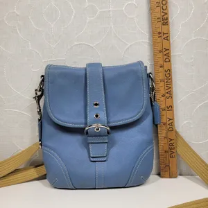 Coach Crossbody Saddle Bag Purse Womens Blue Leather Buckle Flap Soho thumbnail 8
