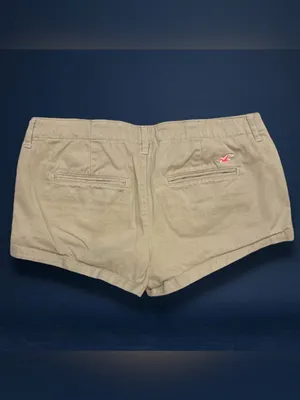 Hollister Khaki Chino Shorts Size 7 W28 Low Rise Pink Logo Tan Beach thumbnail 3