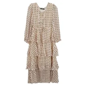 $168 NWOT O.P.T. Women's Beige V-Neck Long Sleeve Tiered Polka Dot Dress Size XS thumbnail 6