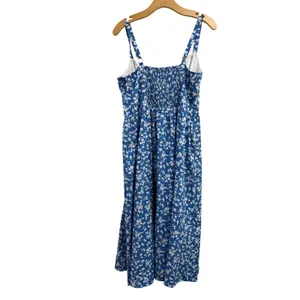 Scarlet Darkness Blue Floral Milkmaid Midi Dress Cottagecore Smocked sz Large thumbnail 2