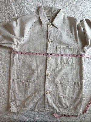 UNIQLO Utility Denim Jacket Chore Off White XS Unisex Cotton Linen thumbnail 7